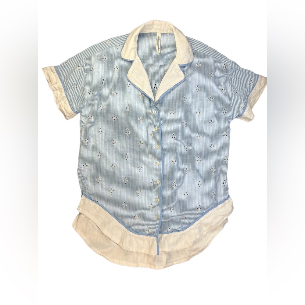By ANTHROPOLOGIE Bijou 2 Pc Striped Eyelet Pajama Short Set - M - Picture 6 of 10